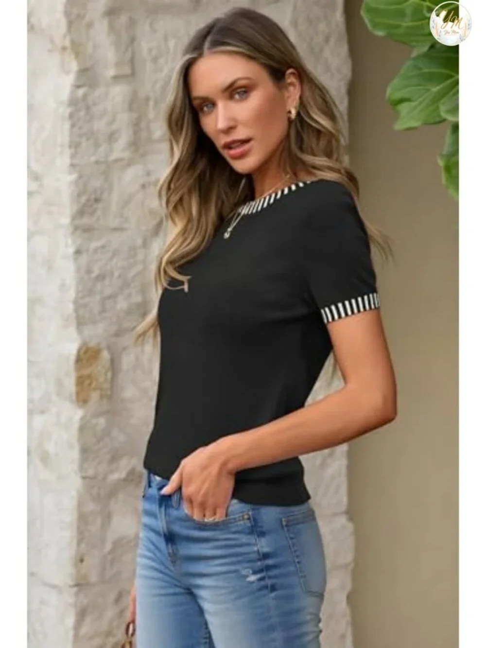 Women's Wool Blend Short Sleeve Pullover Sweater Business Casual Top